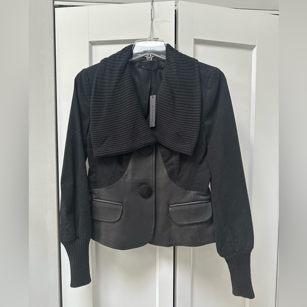 Development Black Leather and Cotton Moto Jacket